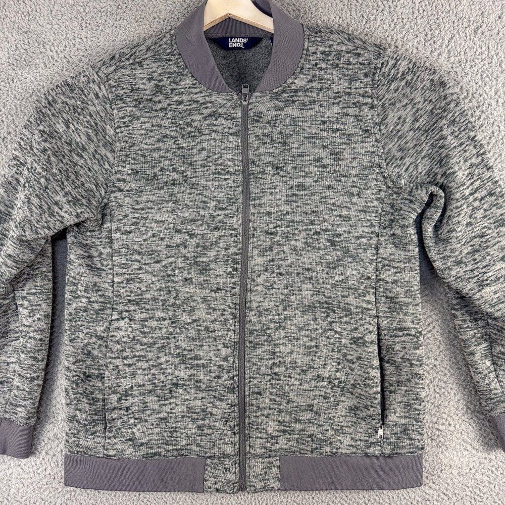 Lands End Fleece Jacket Mens‎ Large Gray Preppy Outdoor Athletic Camping Hiking